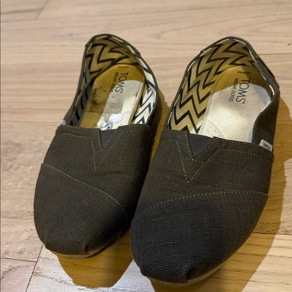 Toms Dark Green Canvas Slip-Ons